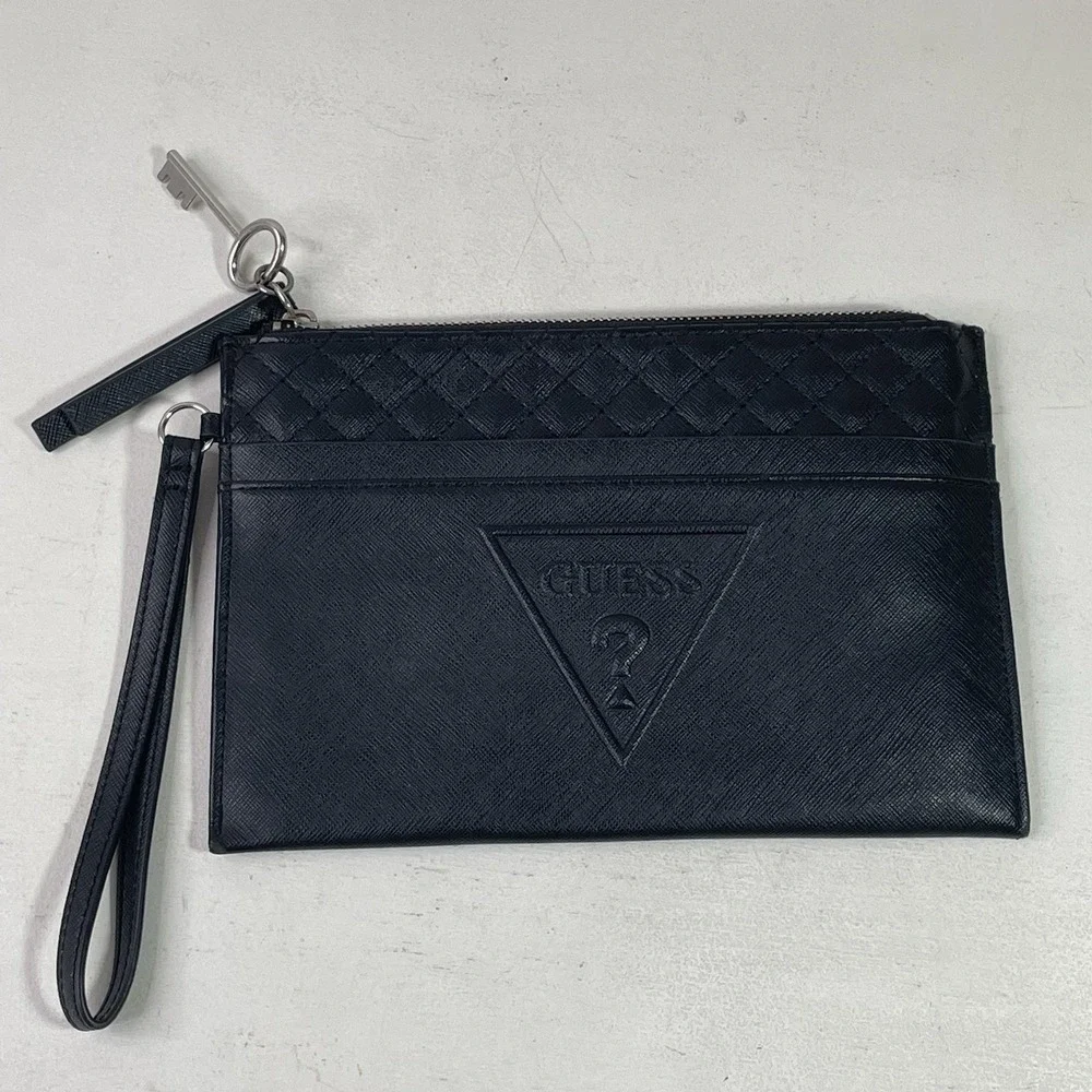 Guess Zipper Pouch Y2K Clutch Cosmetic Bag Black